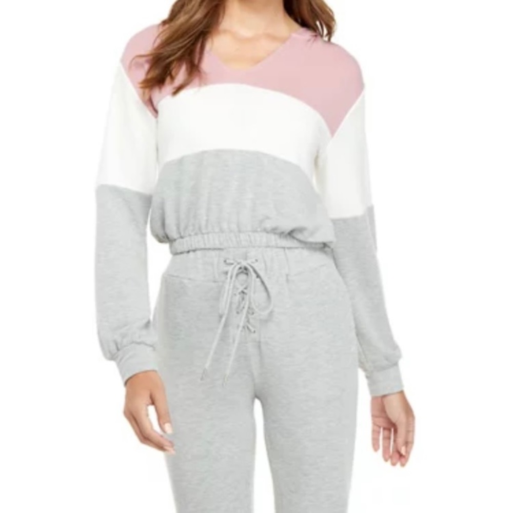 Women’s Color Block Pullover Cropped Hoodie Casual Loungewear Sweatshirt Small